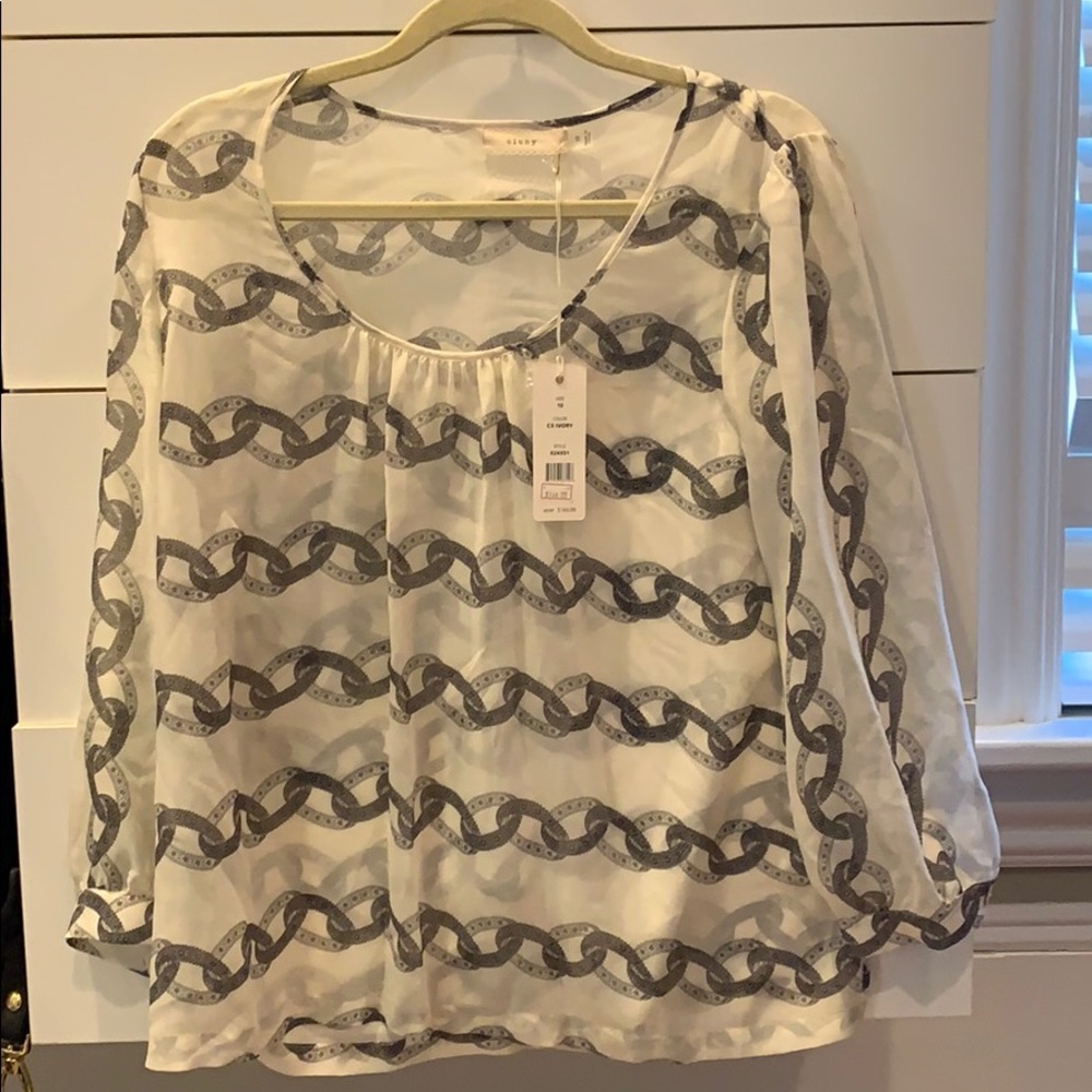 NWT Cluny Blouse Chainlink ivory gray chainlink